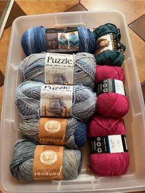 Lion Brand & Premier Yarn - Blue, Teal & Fuchsia
Container not included